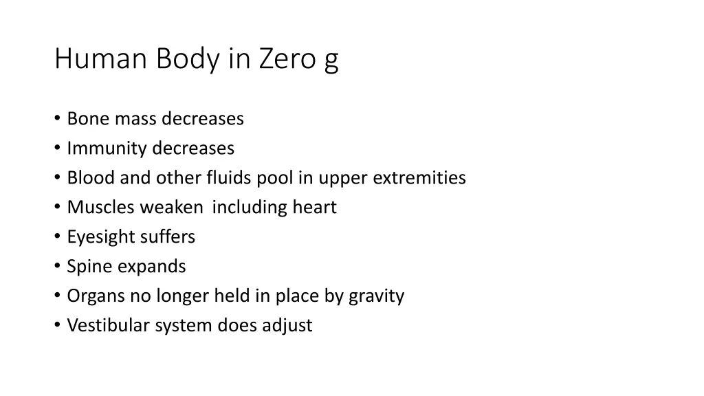 human body in zero g