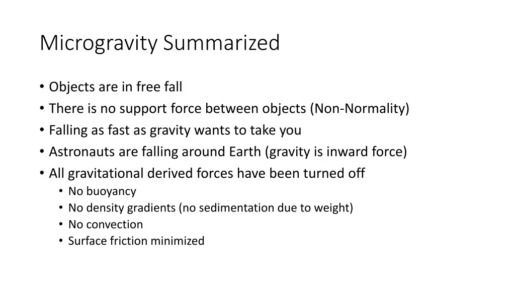 microgravity summarized