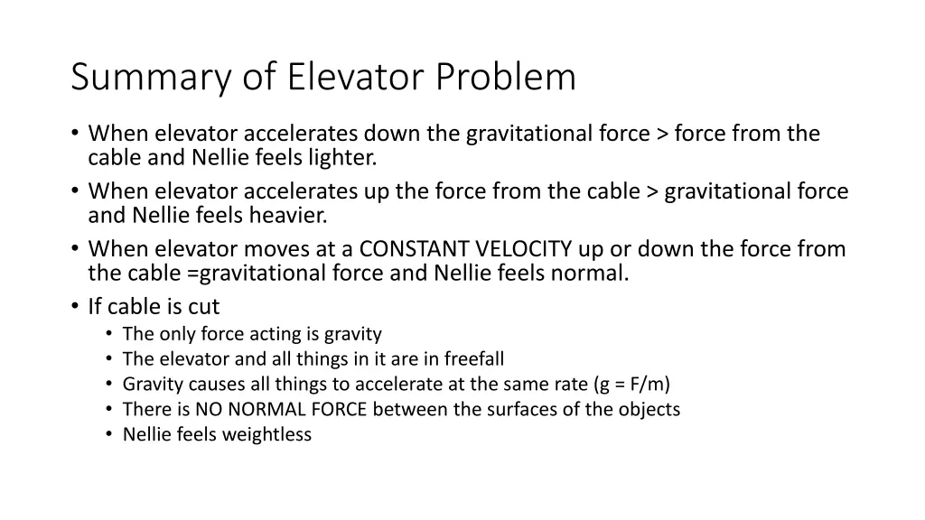 summary of elevator problem