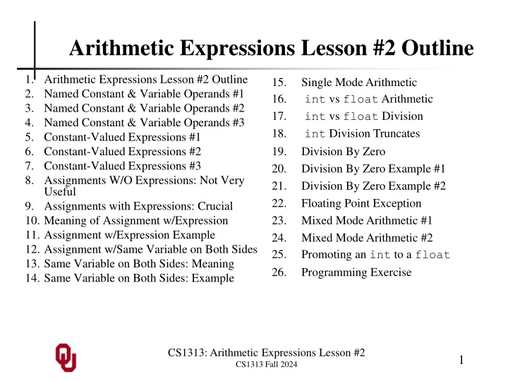 arithmetic expressions lesson 2 outline