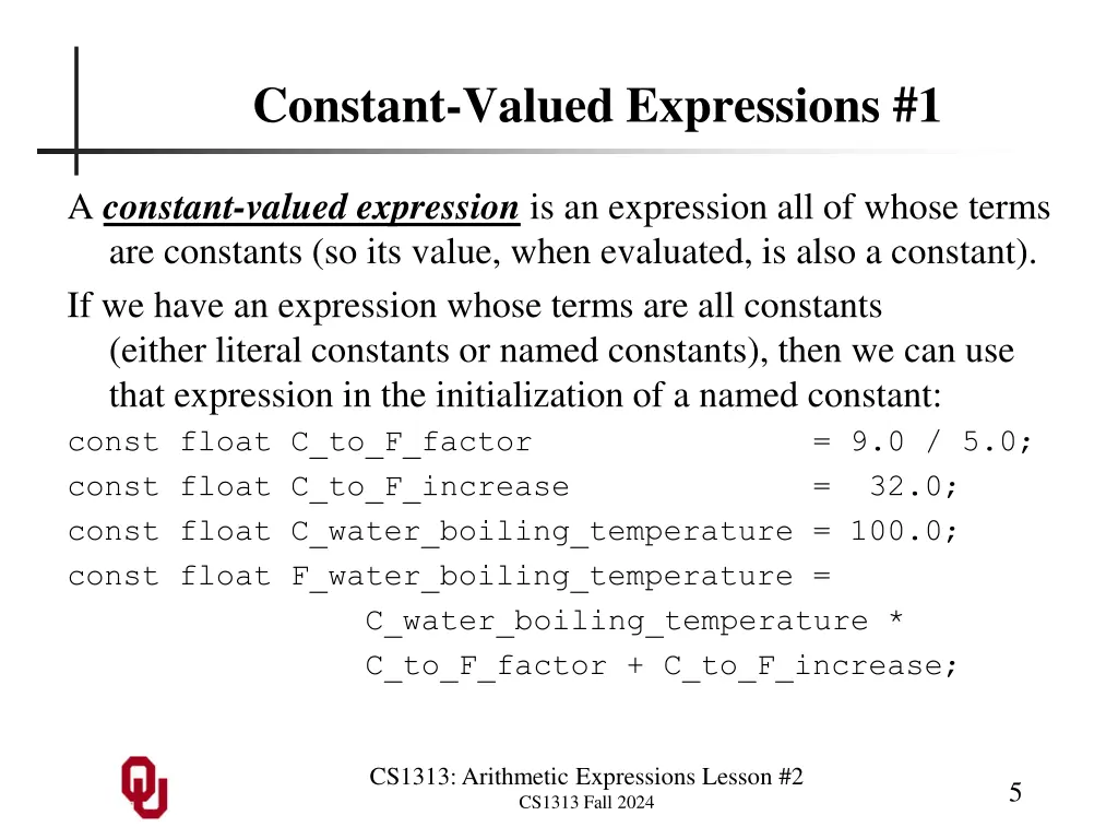 constant valued expressions 1