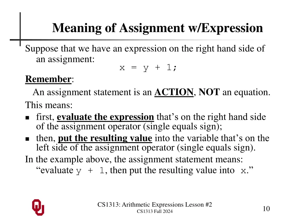 meaning of assignment w expression