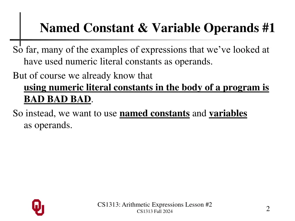 named constant variable operands 1