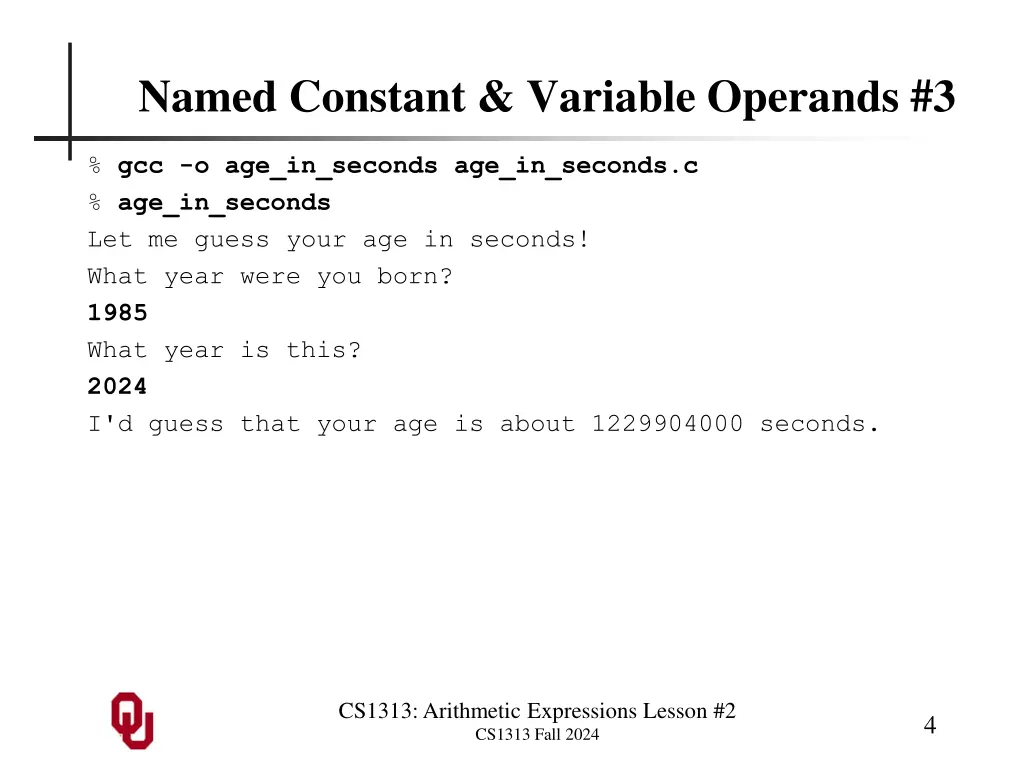 named constant variable operands 3