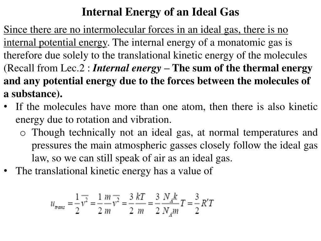 internal energy of an ideal gas