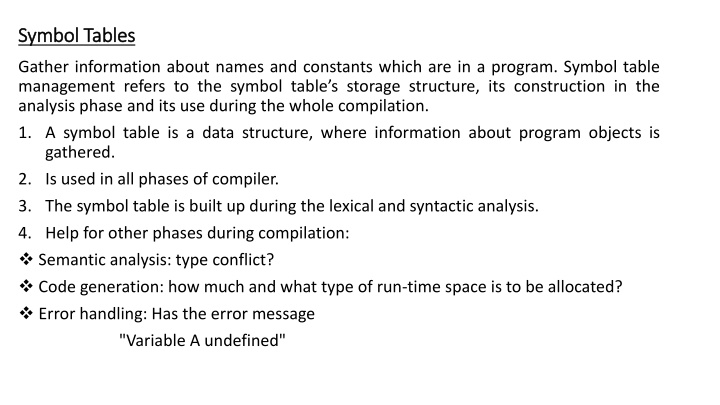 symbol tables symbol tables