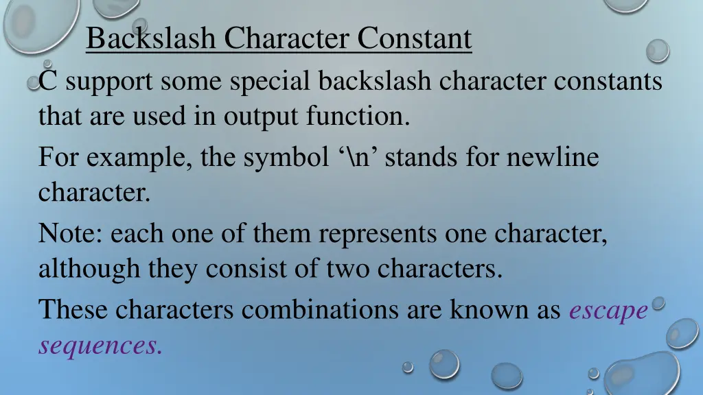 backslash character constant c support some