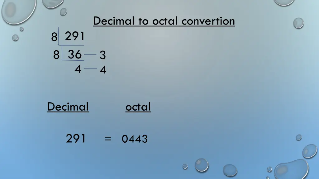 decimal to octal convertion