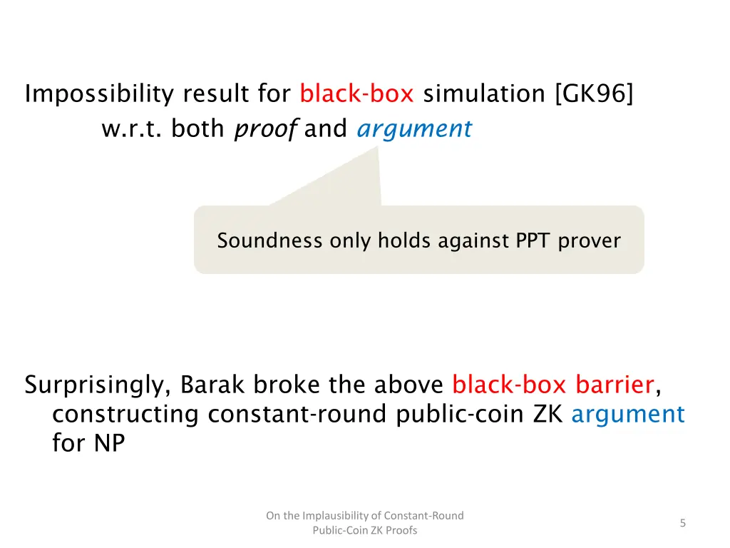 impossibility result for black box simulation