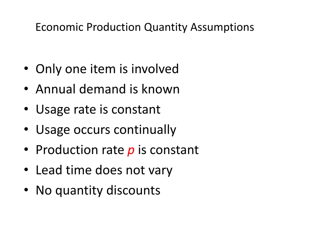 economic production quantity assumptions