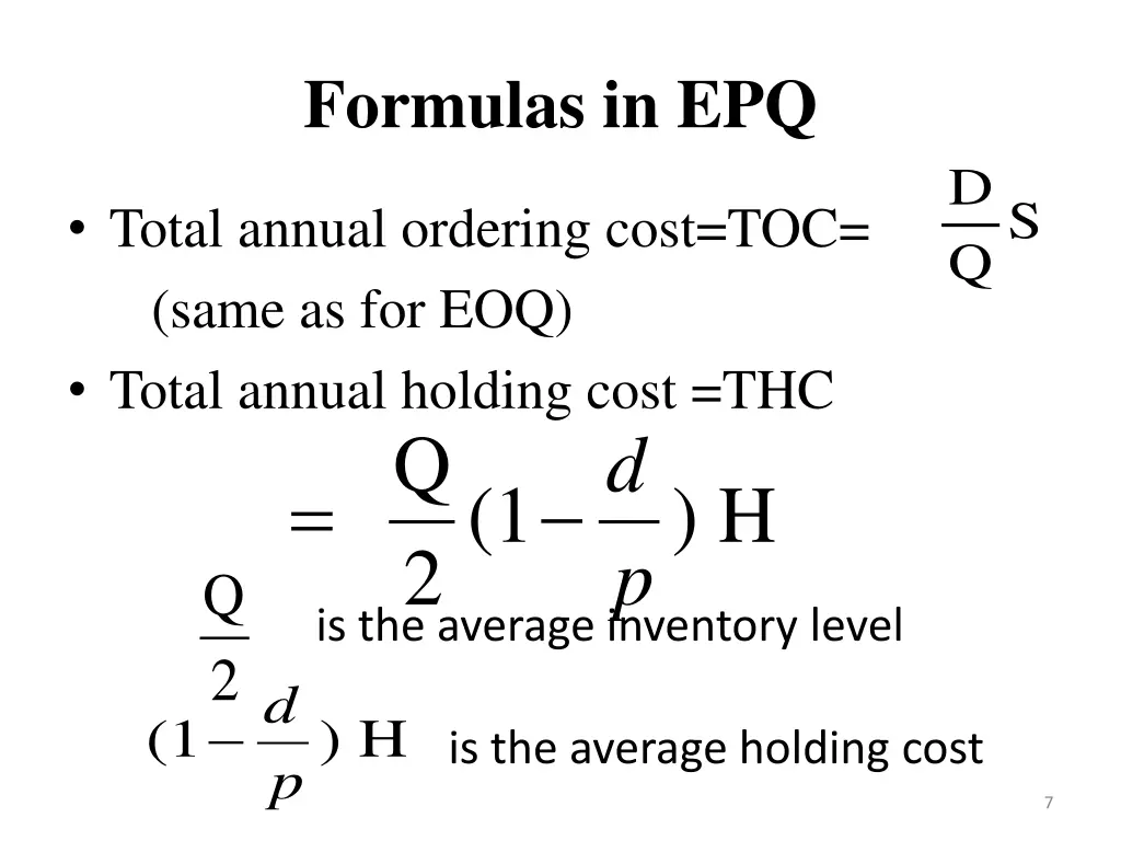 formulas in epq