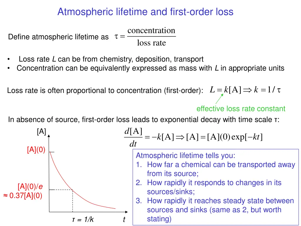 atmospheric lifetime and first order loss