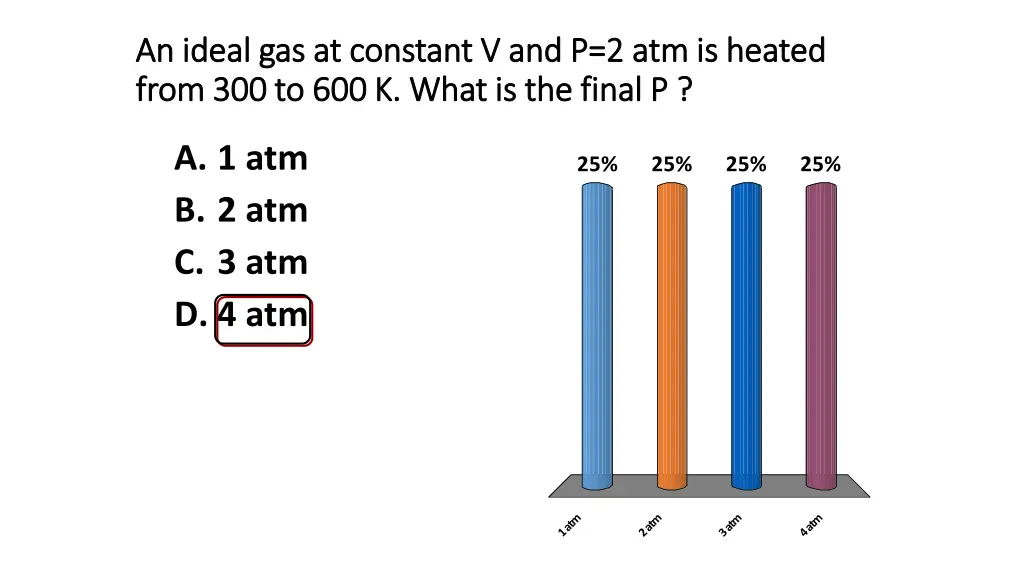 an ideal gas at constant v and p 2 atm is heated