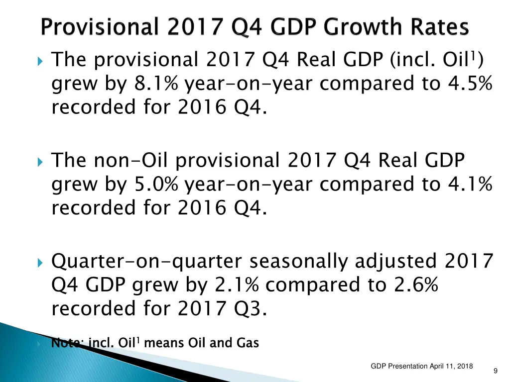 the provisional 2017 q4 real gdp incl oil 1 grew