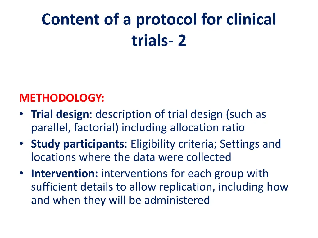 content of a protocol for clinical trials 2