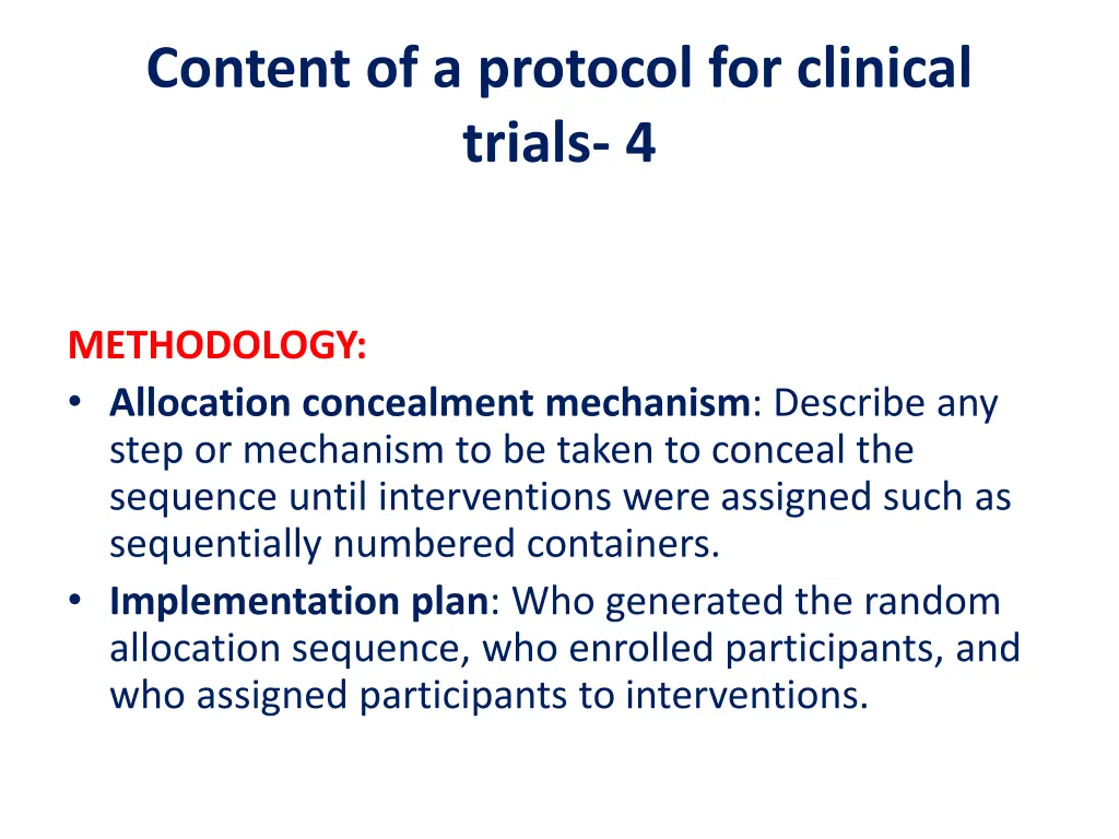 content of a protocol for clinical trials 4