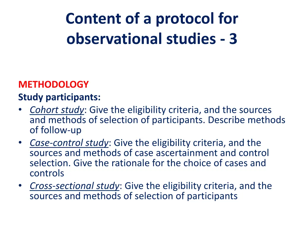 content of a protocol for observational studies 3