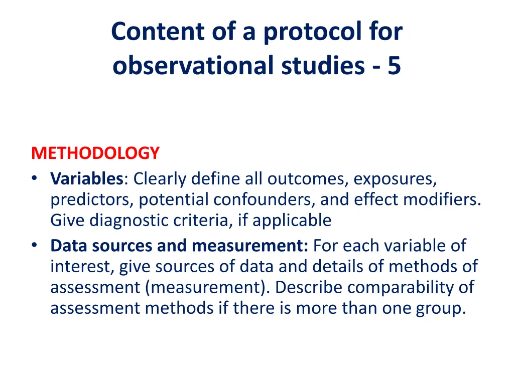 content of a protocol for observational studies 5