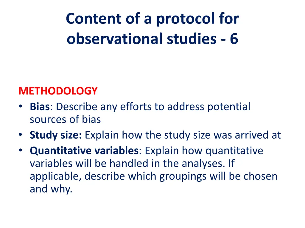 content of a protocol for observational studies 6