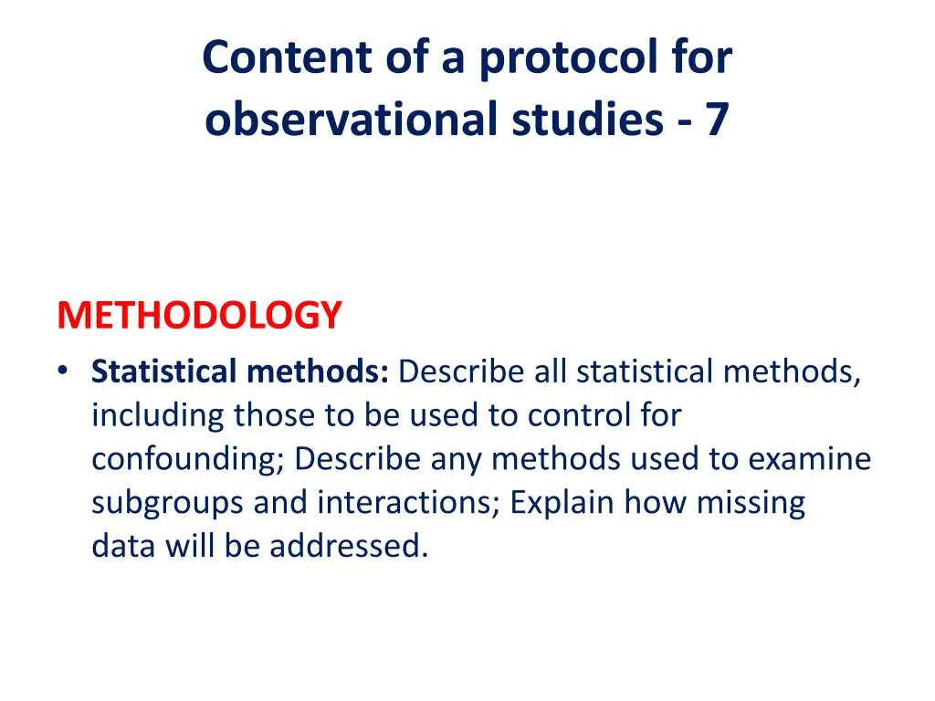 content of a protocol for observational studies 7