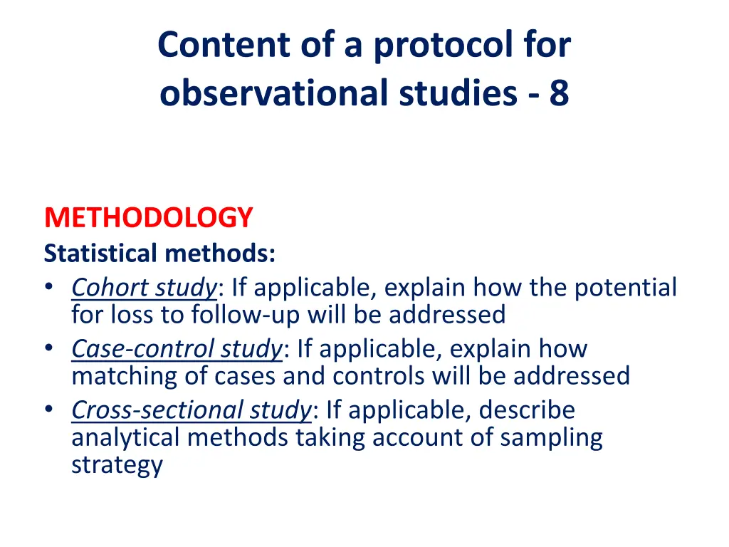 content of a protocol for observational studies 8