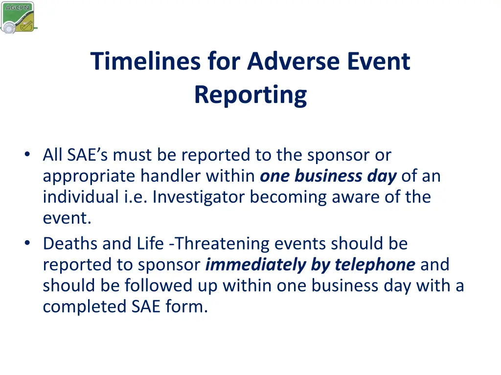 timelines for adverse event reporting