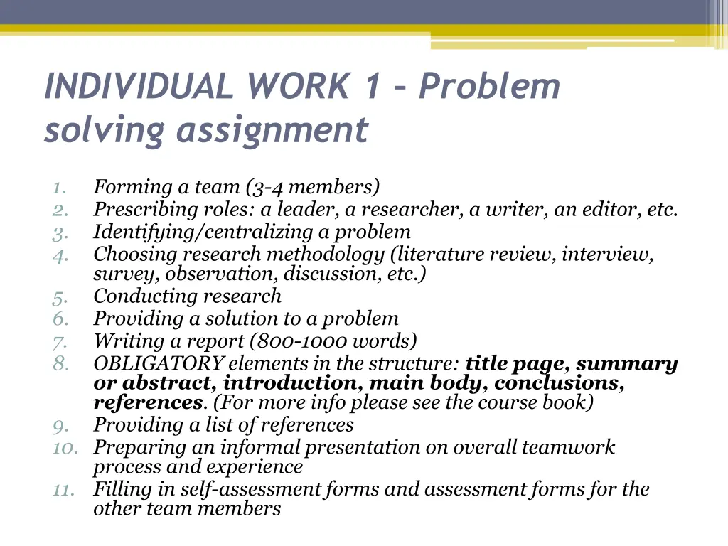 individual work 1 problem solving assignment