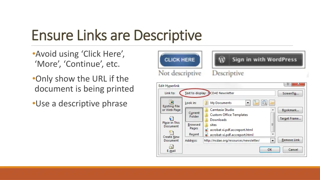 ensure links are descriptive ensure links