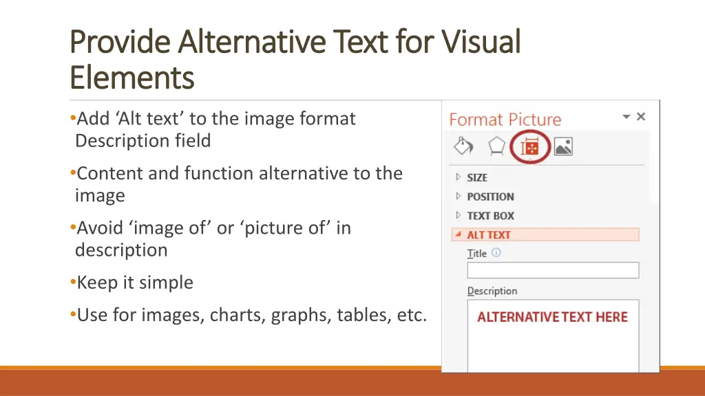 provide alternative text for visual provide