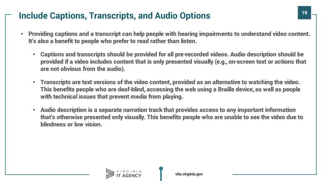 include captions transcripts and audio options