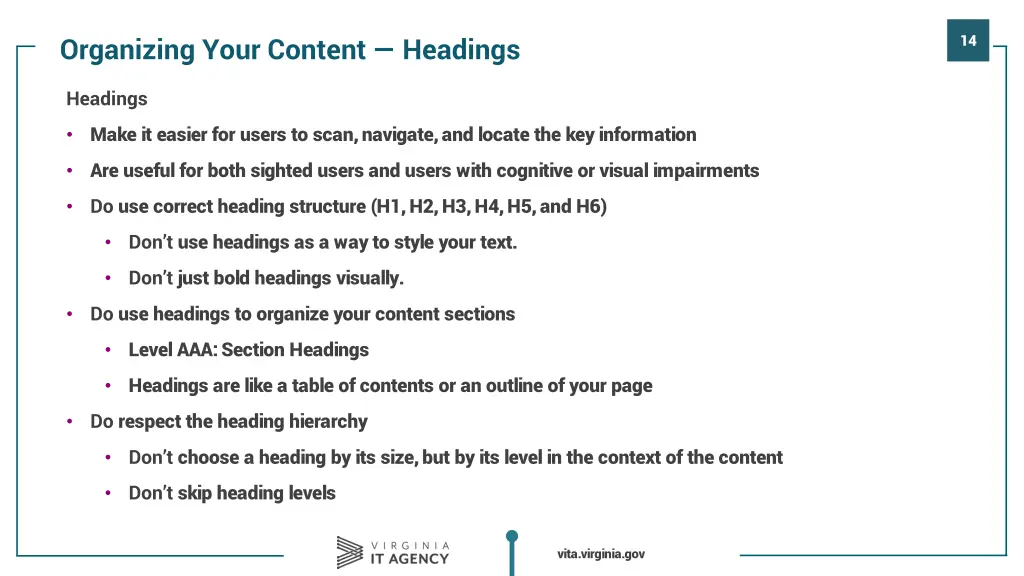 organizing your content headings