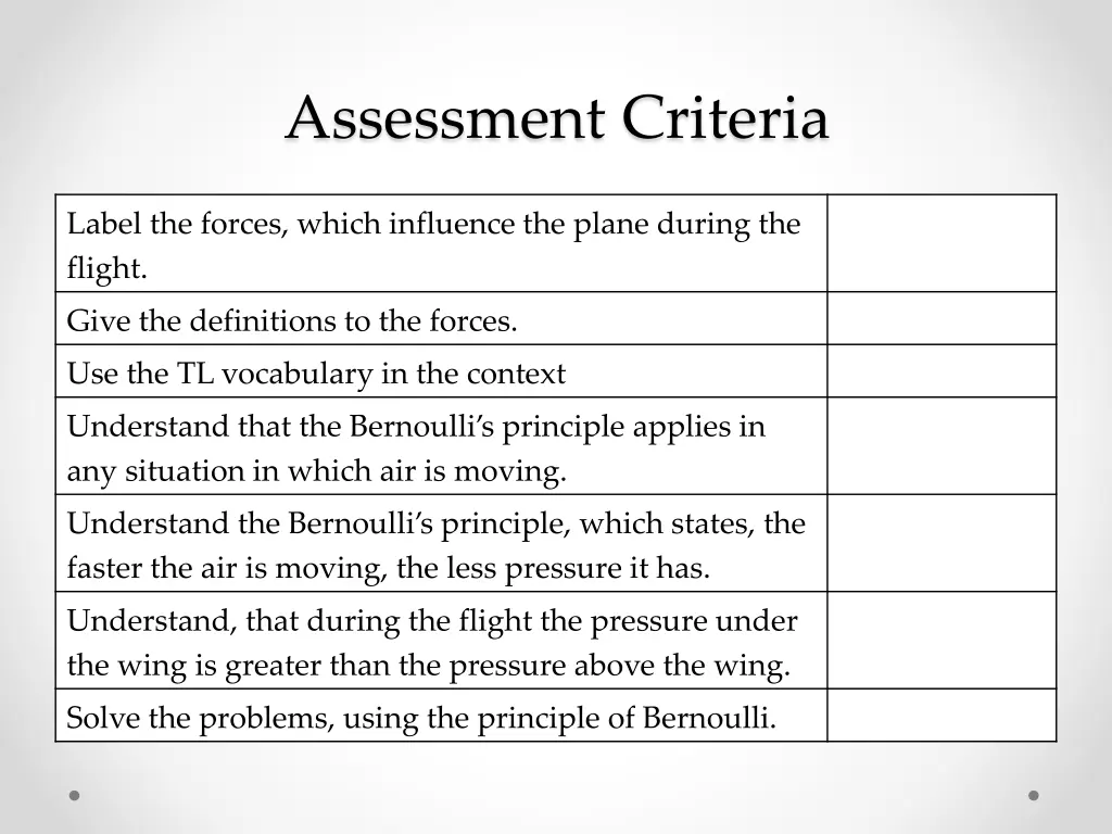 assessment criteria