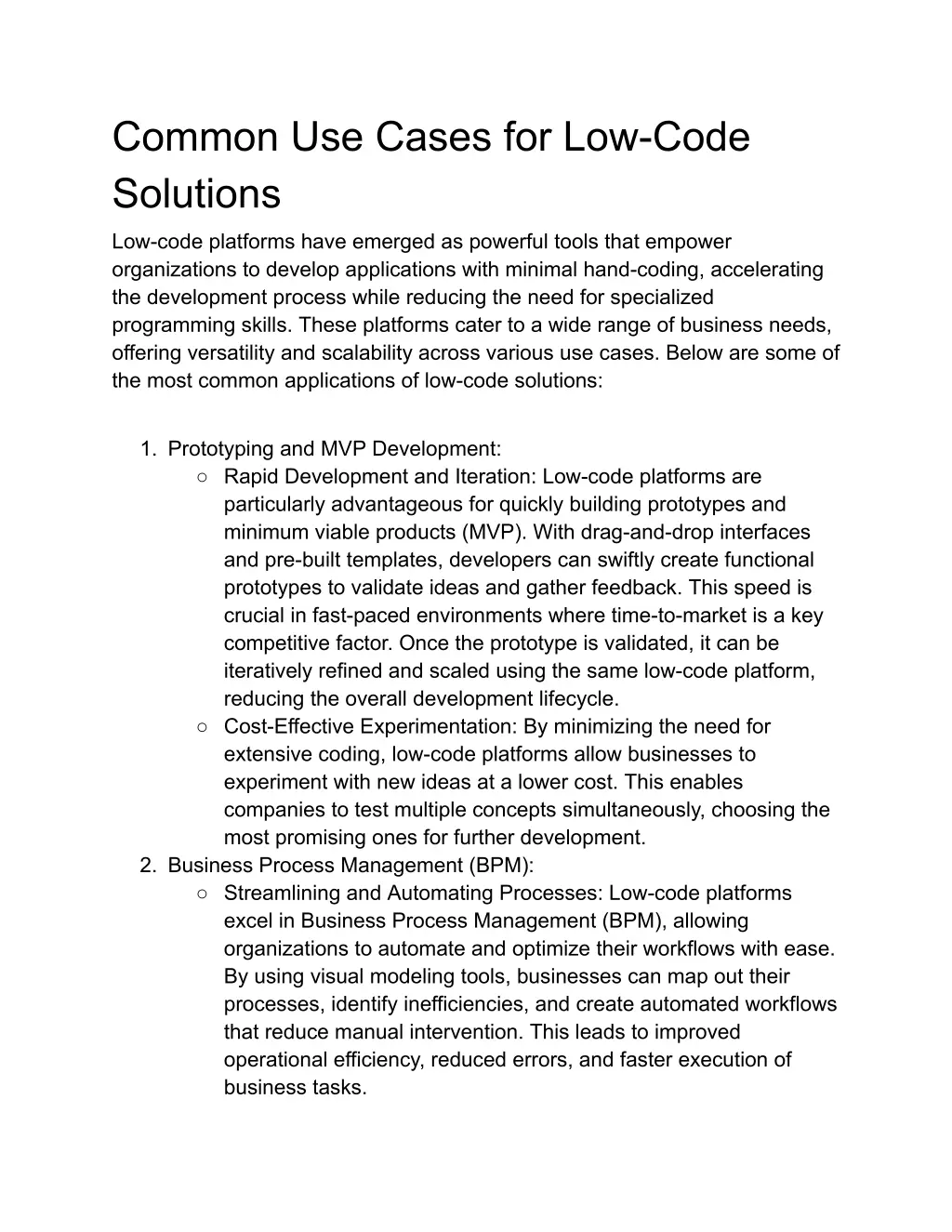 common use cases for low code solutions