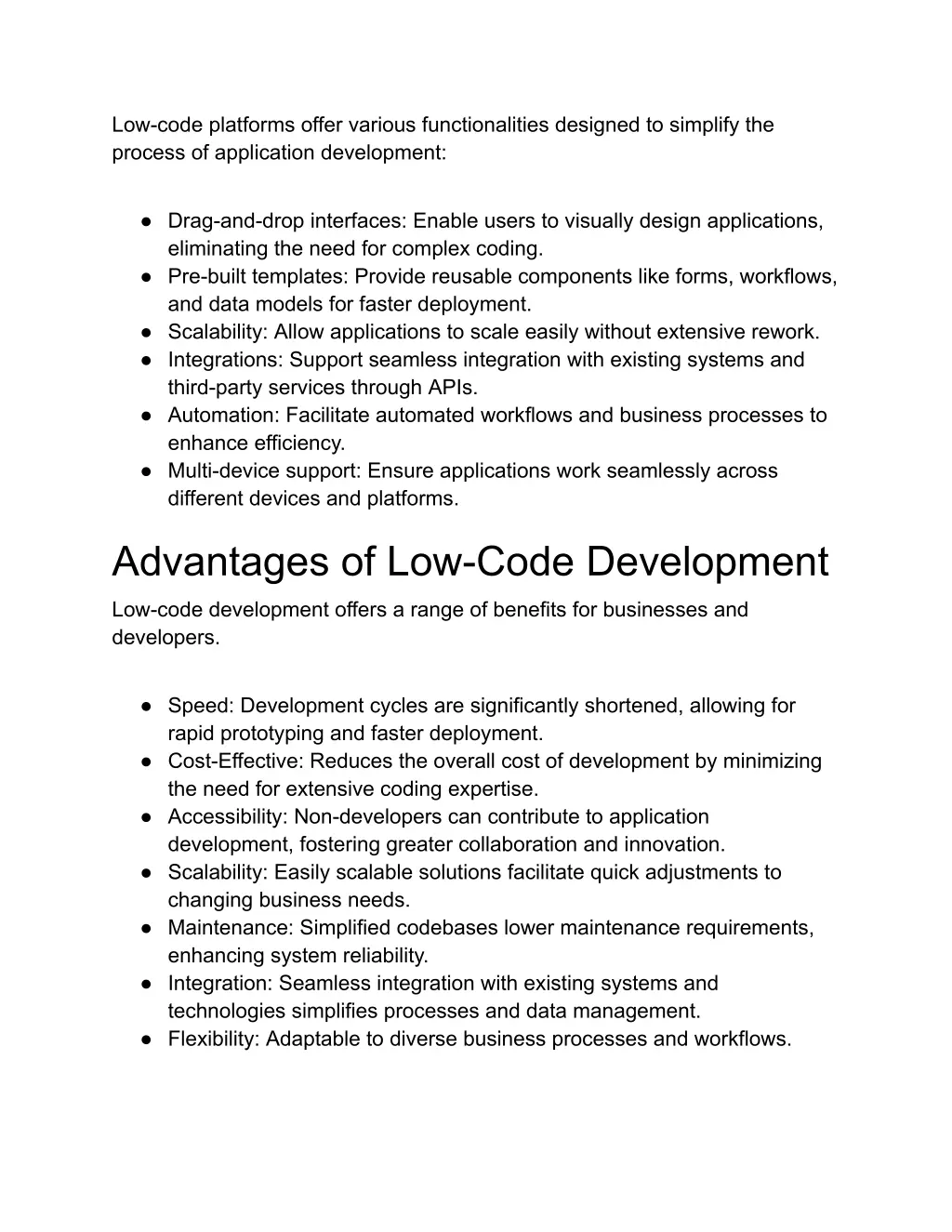 low code platforms offer various functionalities