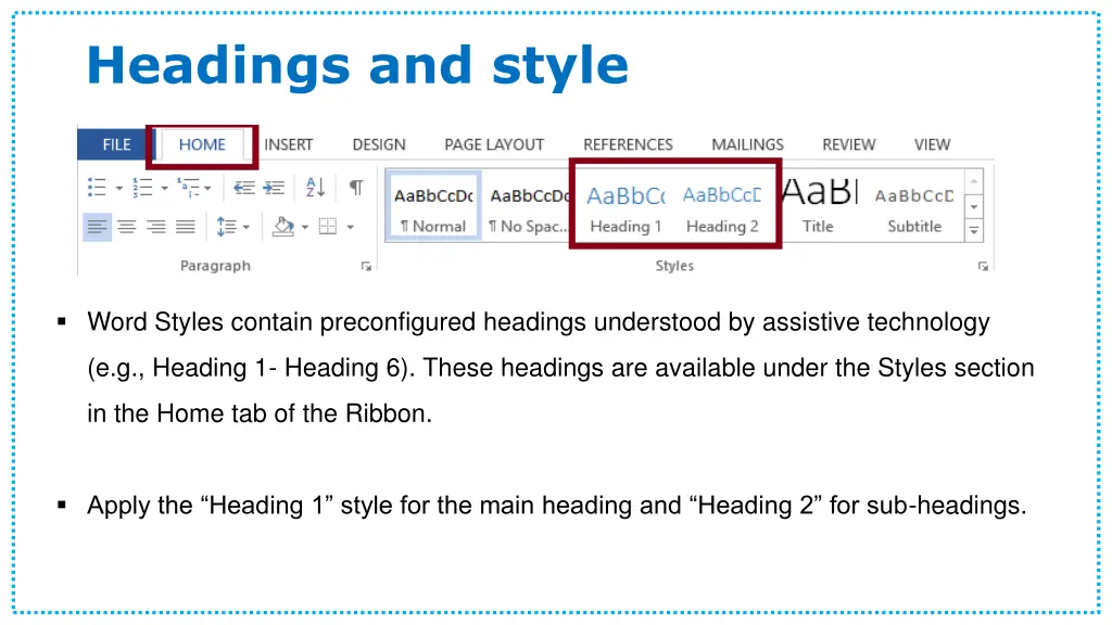 headings and style