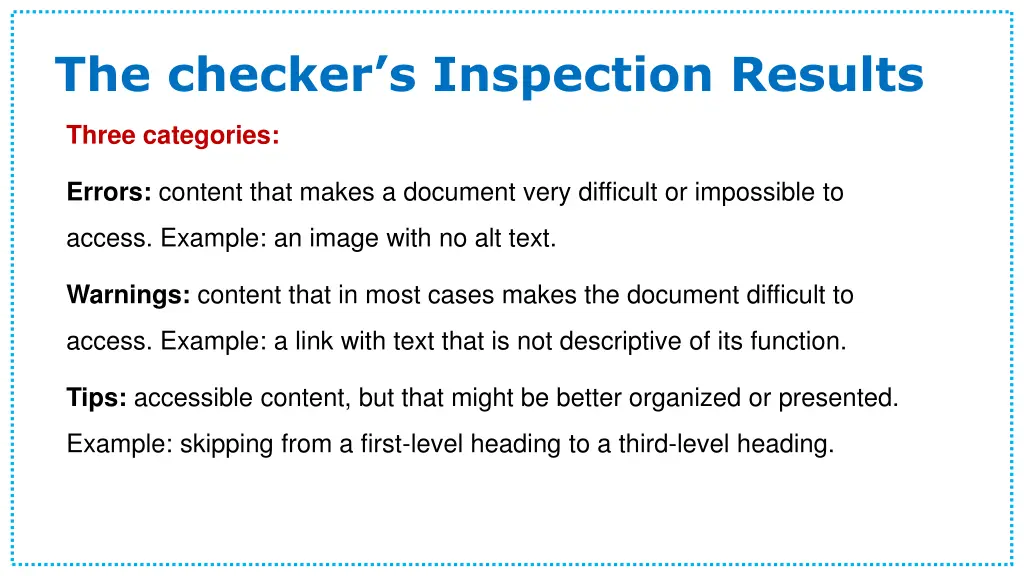 the checker s inspection results