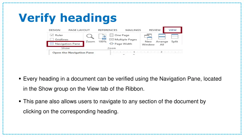 verify headings