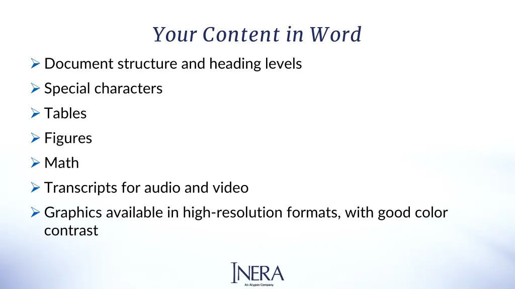 your content in word