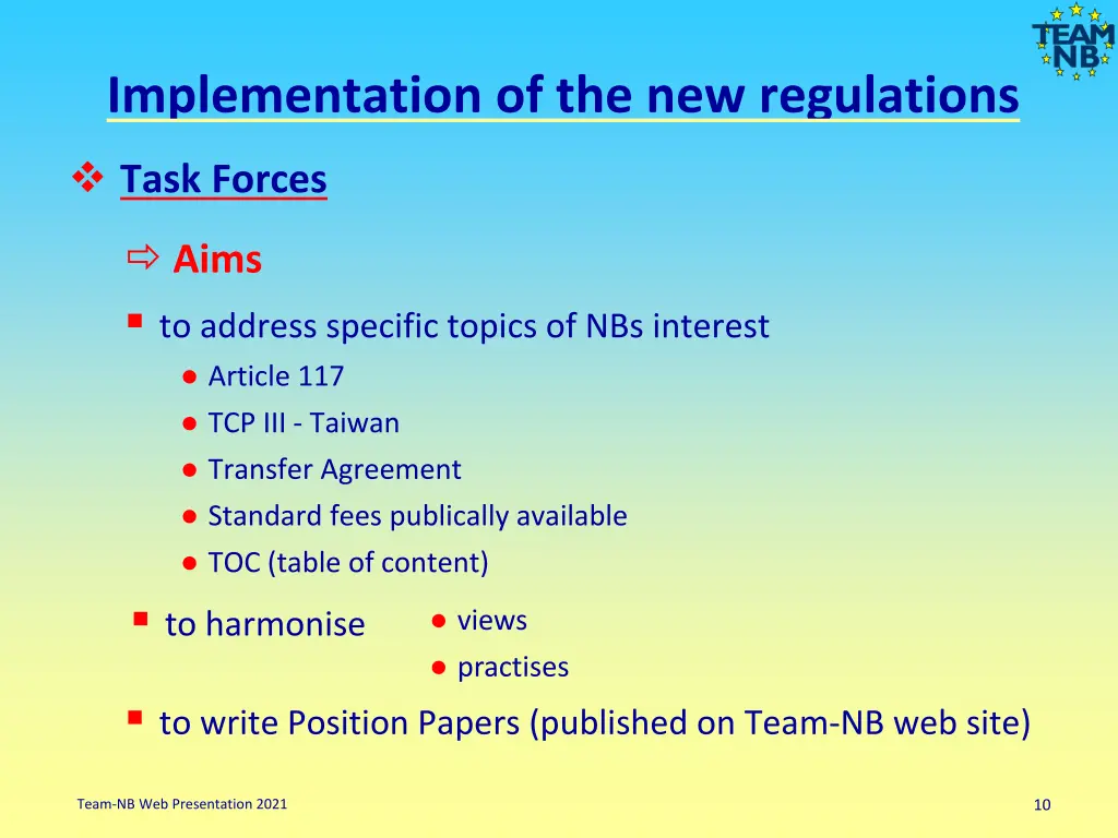 implementation of the new regulations 1