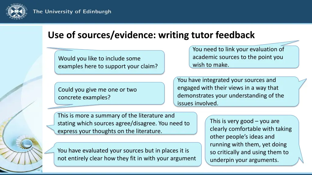 use of sources evidence writing tutor feedback