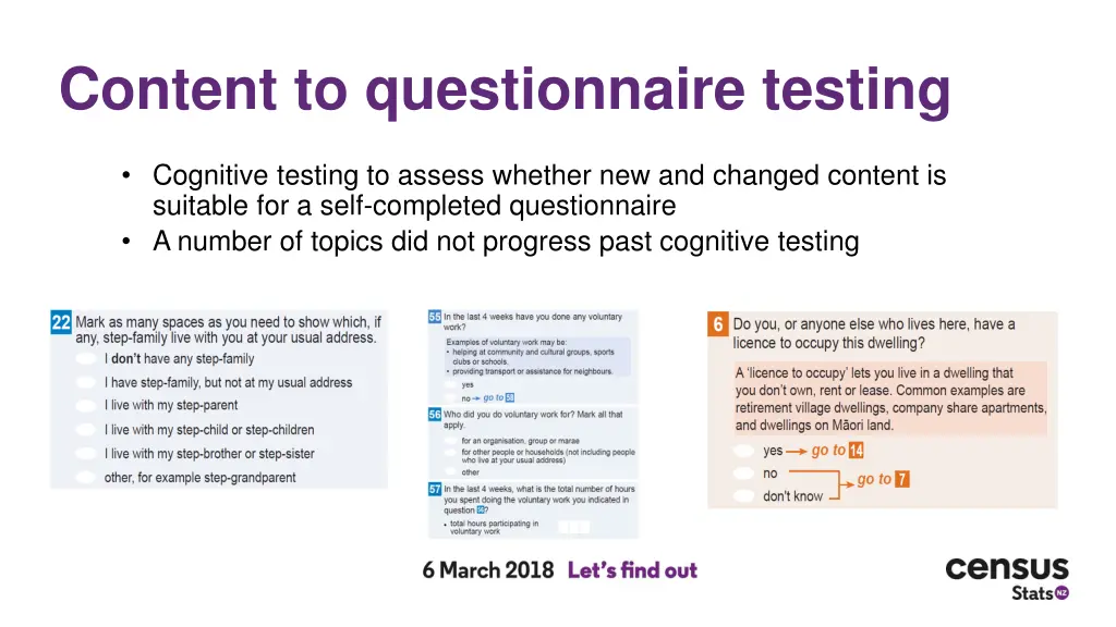 content to questionnaire testing