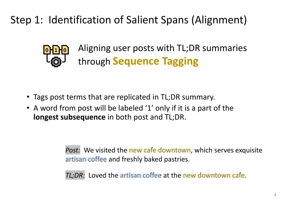 step 1 identification of salient spans alignment