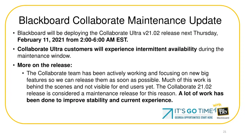 blackboard collaborate maintenance update