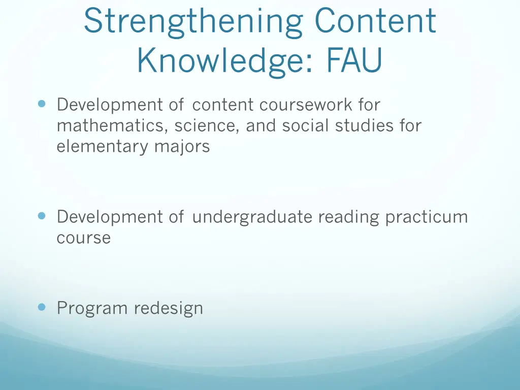 strengthening content knowledge fau