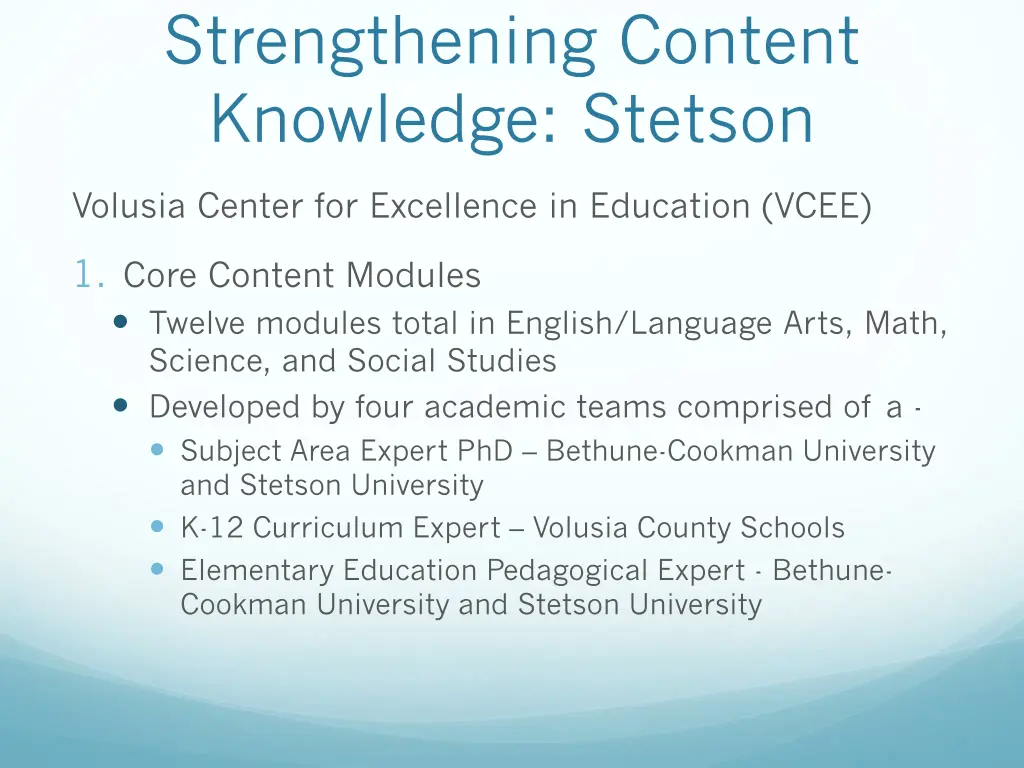 strengthening content knowledge stetson