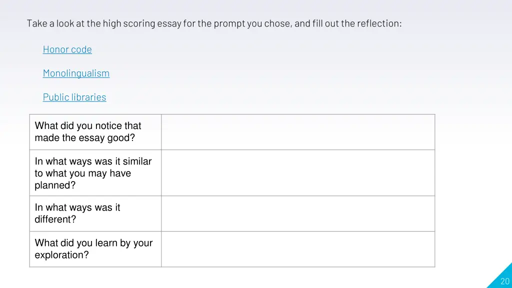 take a look at the high scoring essay