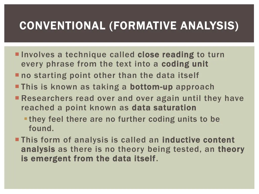 conventional formative analysis conventional