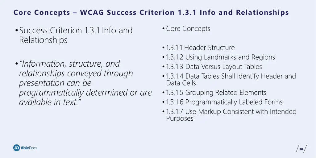 core concepts wcag success criterion 1 3 1 info