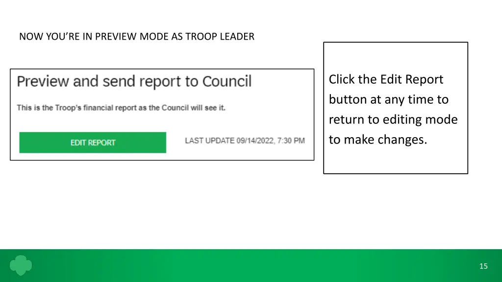 now you re in preview mode as troop leader