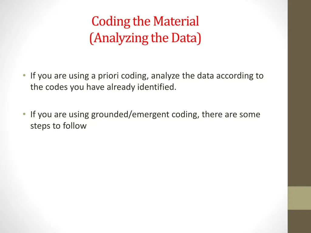 codingthe material analyzingthe data